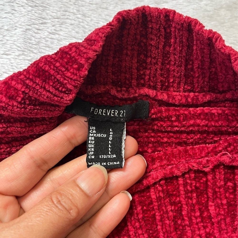 Forever 21 Chenille Maroon Mock Neck Crop Sweater - Size L - Picture 8 of 13